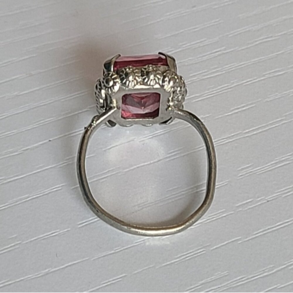 Vintage Boho Antique Sterling Silver Rectangle Pink Topaz Crystal Ring 6 - Picture 12 of 14